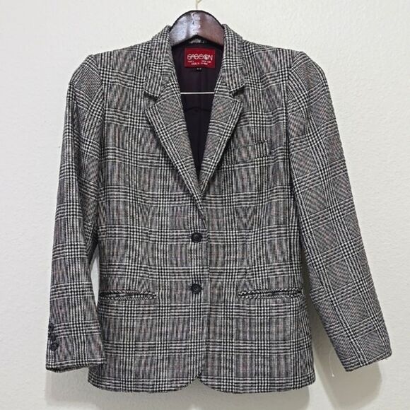 Sasson Vintage Black and White Houndstooth Blazer with Notched Lapels - Picture 1 of 11